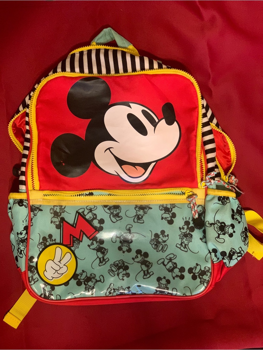 Disney Kids Mickey Mouse Red, Aqua & Yellow Backpack